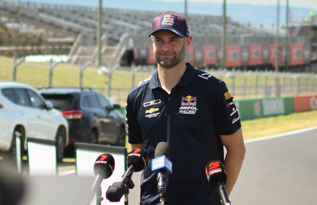 Shane van Gisbergen talks to the media on Tuesday afternoon. Picture by James Arrow.