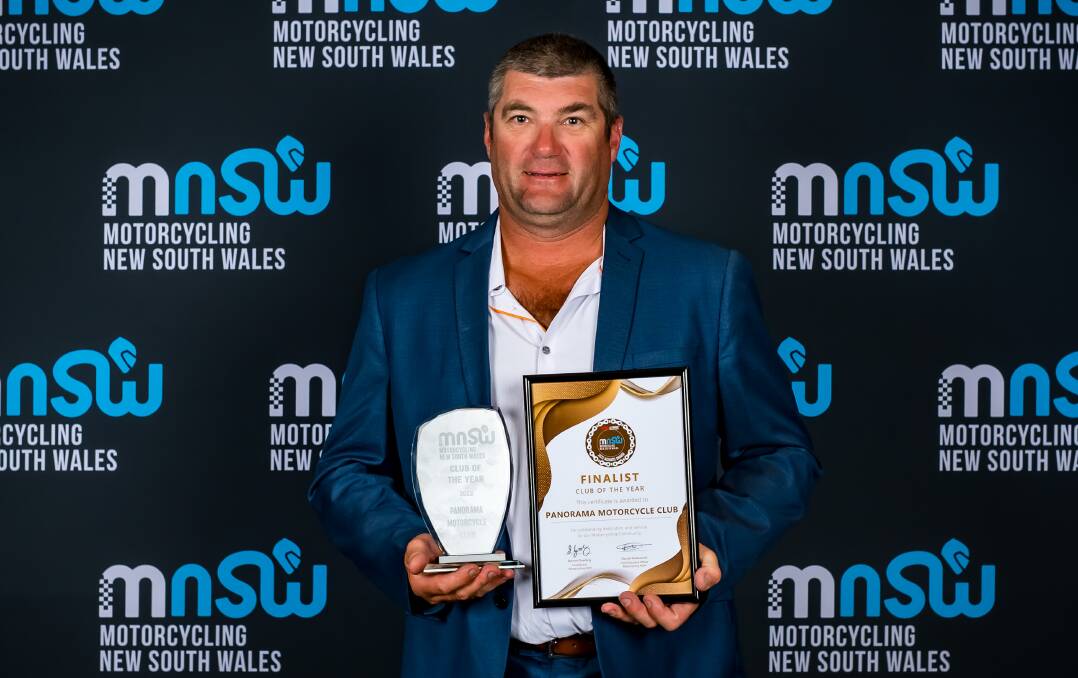 Mick Kovac with Panorama Motorcycle Club's major awards. Picture by Claire Beech.