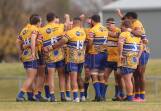 Bathurst Bulldogs come together during their recent game against the Forbes Platypi. Picture by Phil Blatch