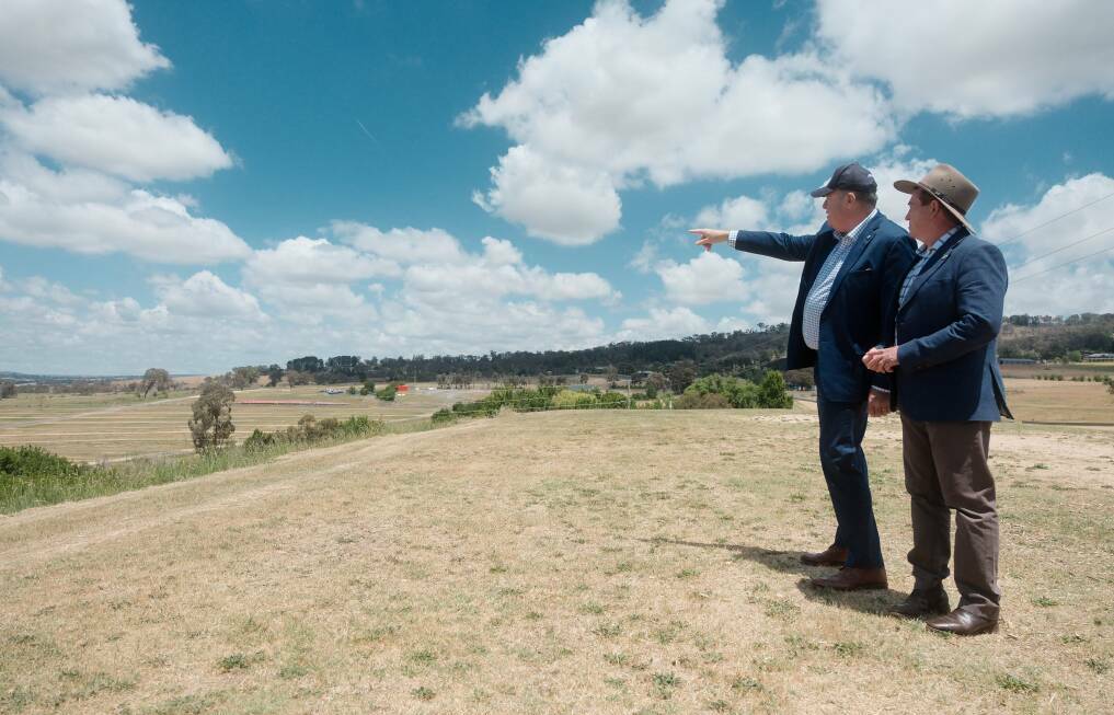 Greyhound Racing NSW CEO Rob Macaulay and Paul Toole surveying the potential site on Mount Panorama on November 6, 2023. Picture by James Arrow
