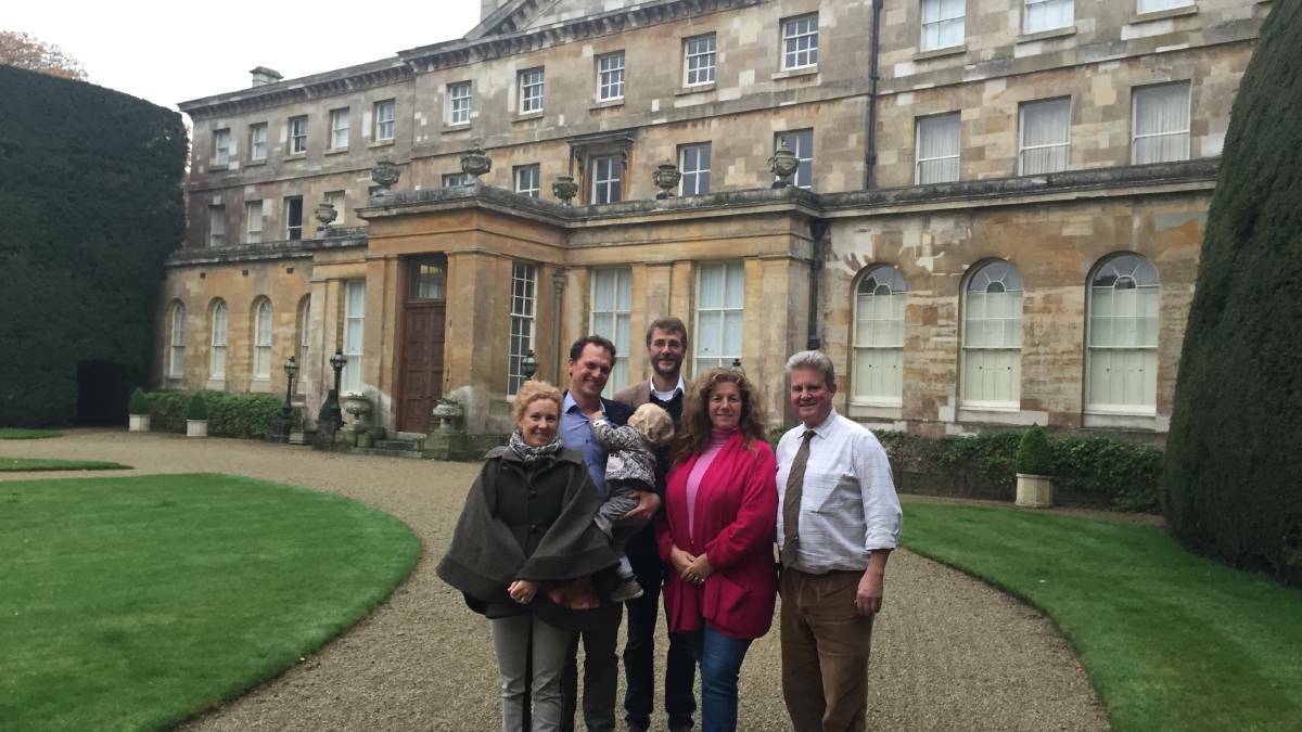 Councillor Jess Jennings with his family, the then mayor of Cirencester Mark Harris and Lord and Lady Bathurst in front of their residence at Cirencester Park. Picture supplied 