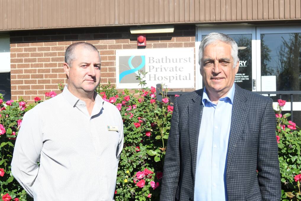Bathurst Private Hospital general manager Geoff Oakley and director Dr Bill Mackie outside the hospital in late 2023. Picture by Rachel Chamberlain